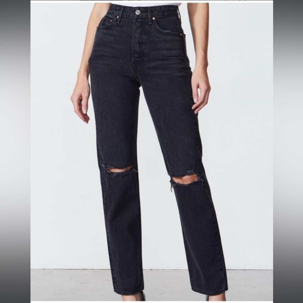 GRLFRND Black Mica Super High Rise Straight Leg Jeans Size 29